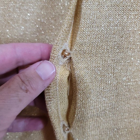 VTG Shenanigans Women's Gold Long Sleeve Button Front Sweater Cardigan Size M - Picture 6 of 14